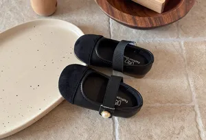 Chaussures princesse cuir noir enfant élégantes semelle souple plates décontractées