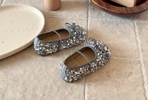 Chaussures plates Mary Jane à paillettes pour tout-petit, souliers de princesse doux.
