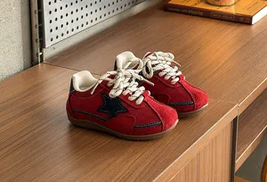 Kids retro suede sneakers with star detail, comfortable soft sole casual shoes for boys girls.