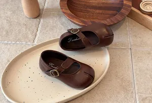 Zapatos Mary Jane retro para niños con punta dividida, planos de cuero suave, nuevos.