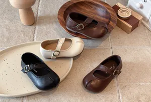 Zapatos Mary Jane retro para niños, primavera otoño suela blanda zapatos planos de princesa.