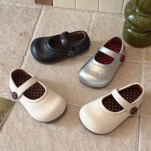 Kinder französische Lederschuhe weiche Sohle süße Mary Jane Ballerinas für Mädchen neu.