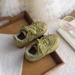 Baskets retro noeud pour enfants vert mode tout-petit chaussures de sport confortables.