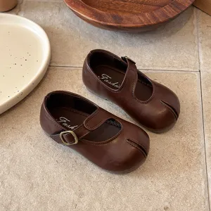 Zapatos planos Mary Jane marrones retro para niños, lindos zapatos de princesa de suela suave.