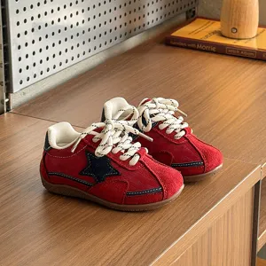 Kids retro star sneakers toddler casual shoes comfortable suede footwear with star patch