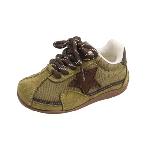 Kids retro casual sneakers with star patch, soft sole comfortable low top children shoes