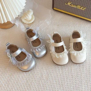 Scarpe di Pelle da Principessa per Ragazze Francese Retro Mary Jane Basse Carino Fiocco Pizzo Suola Morbida Scarpe Casual per Bambini