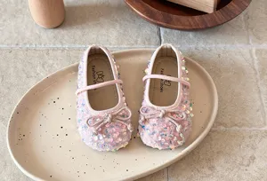 Chaussures princesse sequins fille tout-petit semelle souple chaussures plates rose fête
