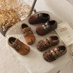 Zapatos Mary Jane Retro con Punta Dividida para Niña Niños Cuero PU Doble Hebilla Zapatos Planos