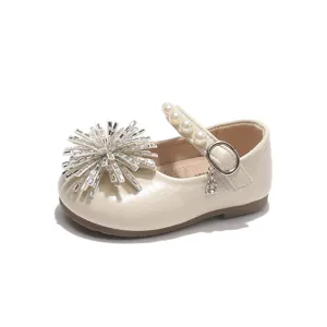Toddler girl pearl rhinestone mary jane shoes cute soft sole princess flat shoes for kids