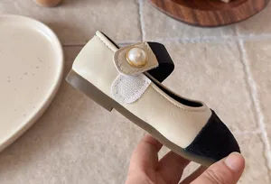 Chaussures Mary Jane pour enfants élégantes avec perle et semelle souple pour le printemps