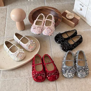 Filles Paillets Nœud Chaussures Princesse Mignon Style Coréen Plat Doux Semelle Décontracté Chaussures Enfants Fête