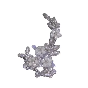 Handmade beaded rhinestone shoe applique white pearl floral patch for bridal wedding heels
