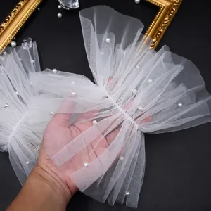 White tulle pearl gloves bridal arm sleeves elegant wedding evening dress dress accessories