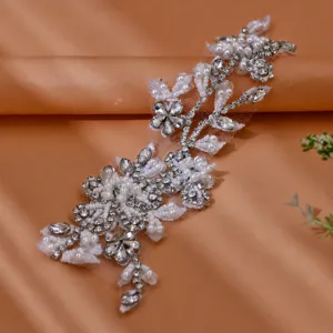 Handgemaakte Strass Kant Applique Parel Kralen Bloemen Patch Voor Trouwjurk DIY Kleding Naai Accessoires Ambacht