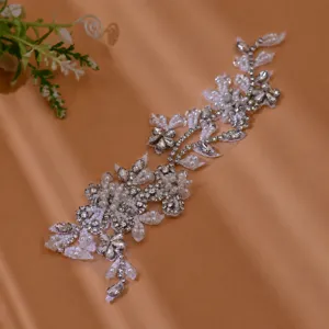 Handgemaakte strass kant applicatie parels bruidsjurk DIY patch bruiloft accessoire trim