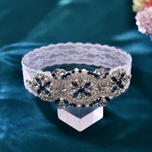 Gotisches Dunkles Spitzen Bein Strumpfband Ring Mit Dunkelblauen Strasssteinen Perlen Elastisches Oberschenkelband Hochzeit Party Körperschmuck