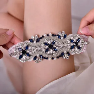 Gotische dunkelblaue Strass Spitzen Strumpfband elastische Beinring Mode Damen Schmuck