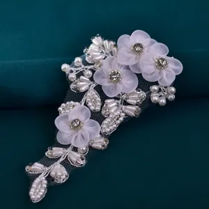 Handmade pearl flower shoe patch rhinestone appliques for wedding shoes and high heel DIY accessories.