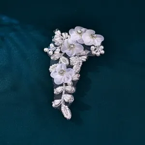 Handmade white floral pearl lace applique patch for wedding shoes garments DIY accessories details