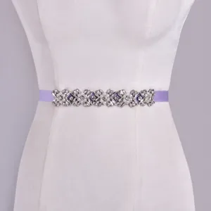 Handmade rhinestone belt with purple ribbon for wedding dress bridal evening party dress accessory