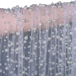 Weißer Perlen-Netzstoff Brautschleier Tüll DIY Zubehör Nahaufnahme Material Rolle