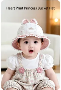 Carino cappello da pescatore bambina primavera autunno stampa cuore principessa sole regolabile