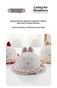 Cappello da pescatore in cotone per neonati primavera autunno con grazioso fiocco e cuori.