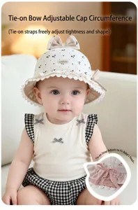 Carino cappello da sole per neonati con nastro a fiocco, cappellino estivo in cotone.