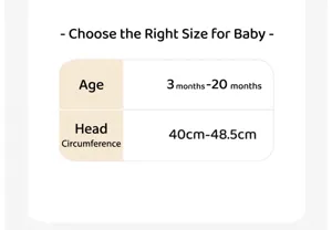 Tabella taglie per cappello da neonato, età 3-20 mesi e circonferenza testa 40-48,5cm per bambini.