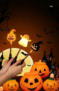 Halloween glowing magic wand pumpkin light children toy candy bucket set festival party prop