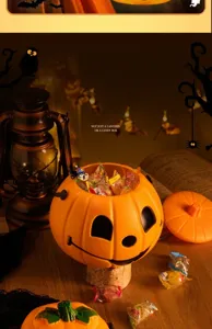 Halloween pumpkin lantern candy bucket portable trick or treat toy party decor box