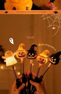 Halloween glowing light-up hand-shaking stick toys with cute pumpkin ghost designs for party props.