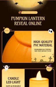Halloween pumpkin lantern and LED candle light decoration for festive party supplies and gifts.