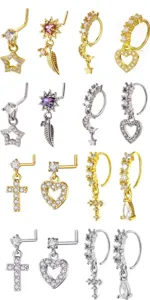 Detaillierte Nahaufnahme von Zirkonia-Piercingschmuck mit funkelnden Anhängern.