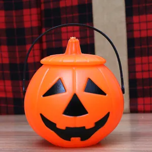 Halloween pumpkin bucket candy container portable plastic jack o lantern party decoration props