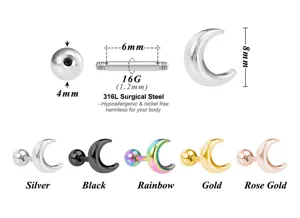 Chirurgisch staal maan barbell piercing oorknopje is verkrijgbaar in diverse prachtige kleuren.
