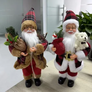 Set de muñecos de peluche de Santa Claus de pie para decoración de escaparates navideños
