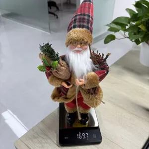 Detalles de la muñeca de peluche de Papá Noel de 13 pulgadas con gorro a cuadros para decoración.
