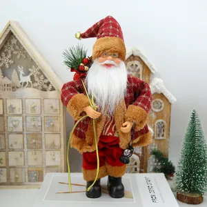 Muñeco de peluche de Papá Noel de pie de 33 cm decoración navideña para escaparates y fiestas.
