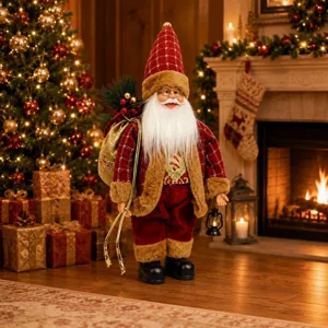Santa Claus de pie muñeco de peluche decoración navideña adorno de mesa regalo festivo