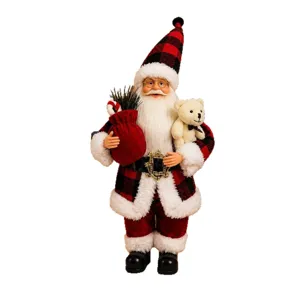 Papá Noel figura peluche muñeca rojo negro cuadros festivo decoración escaparate utilería