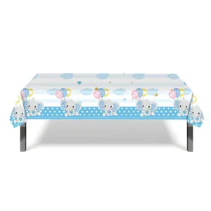 Disposable cute elephant party tablecloth PE plastic table cover for baby shower birthday.