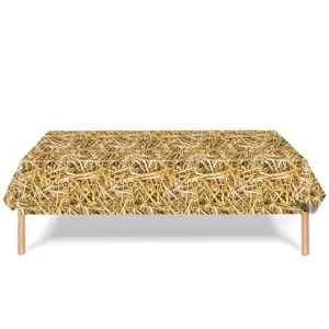 Straw pattern disposable table cloth for party, farm themed decoration table cover, durable PE material.