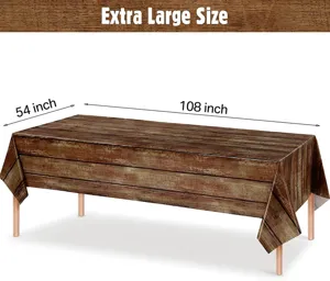 Disposable PE wooden grain tablecloth, rectangular party table cover, 54x108 inch size.
