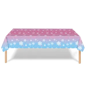 Gradient Snowflake Tablecloth Disposable Plastic Table Cover for Winter Holiday Party Decor