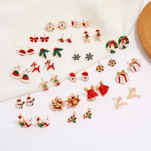 Set di orecchini di natale simpatico lega fiocco di neve renna orecchini a perno regalo