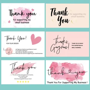 Minimalist Paper Thank You Cards Heart Watercolor Greeting Cards For Small Business Order Packaging Customer Gift