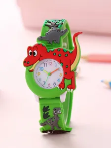 Kids 3D Cartoon Dinosaur Quartz Watch Cute Green Silicone Strap Student Gift Timepiece