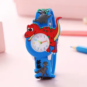 Kids Cartoon Dinosaur Quartz Watch 3D Embossed Silicone Strap Analog Round Wrist Watch Cute Students Time Teacher Wristwatch Gift For Children